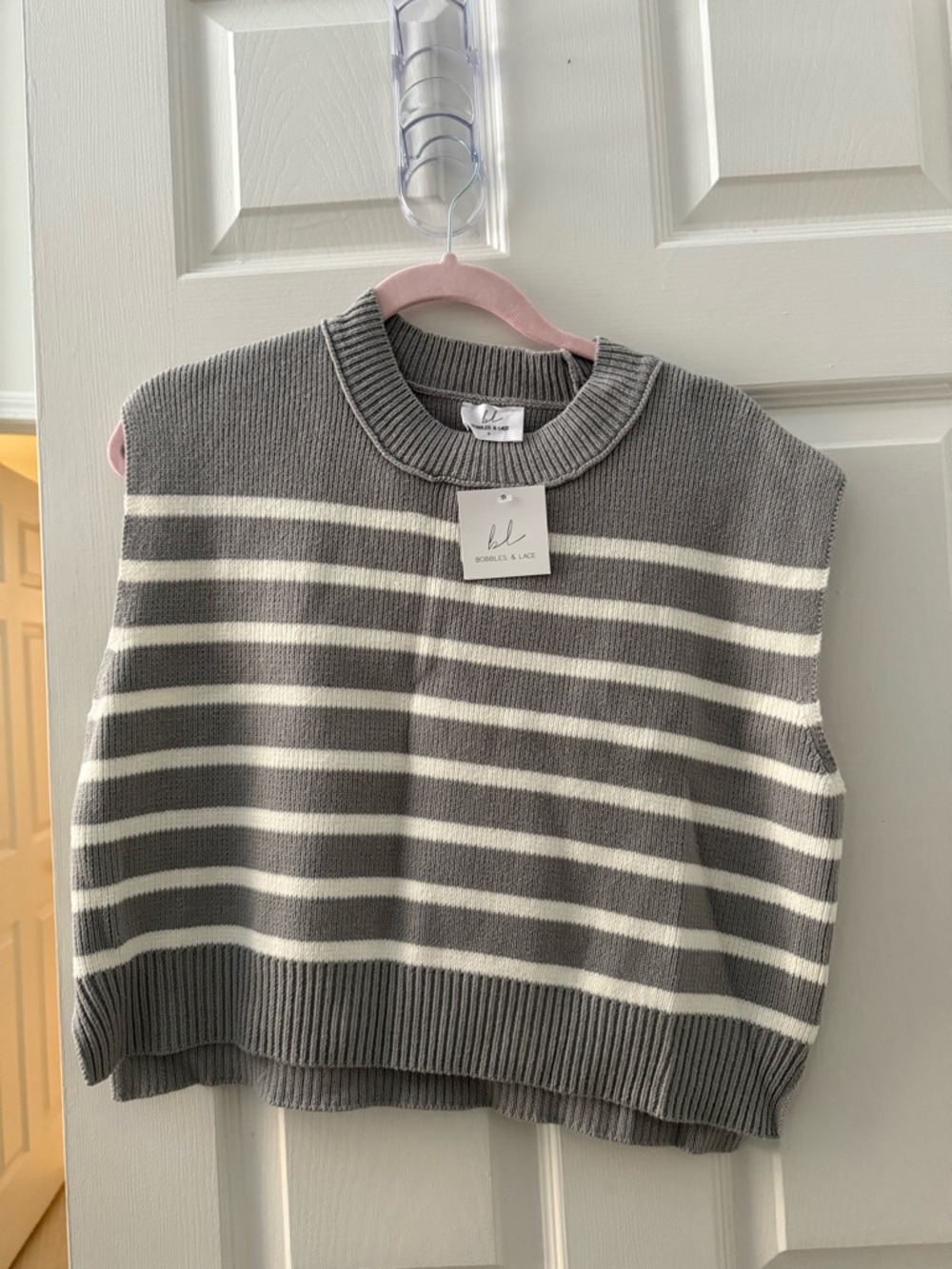 Striped Knit Sleeveless Tank Top in Gray and White - LL (Label)